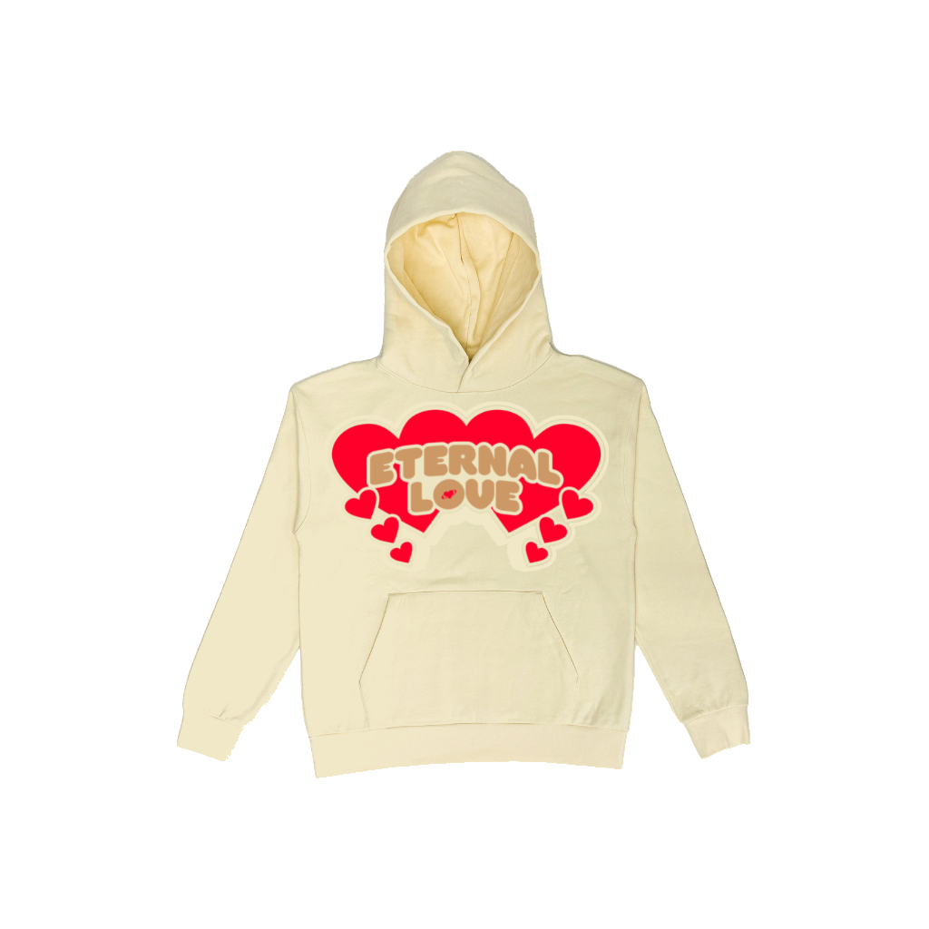 Eternal Love Puff Print Hearts Hoodie- Cream