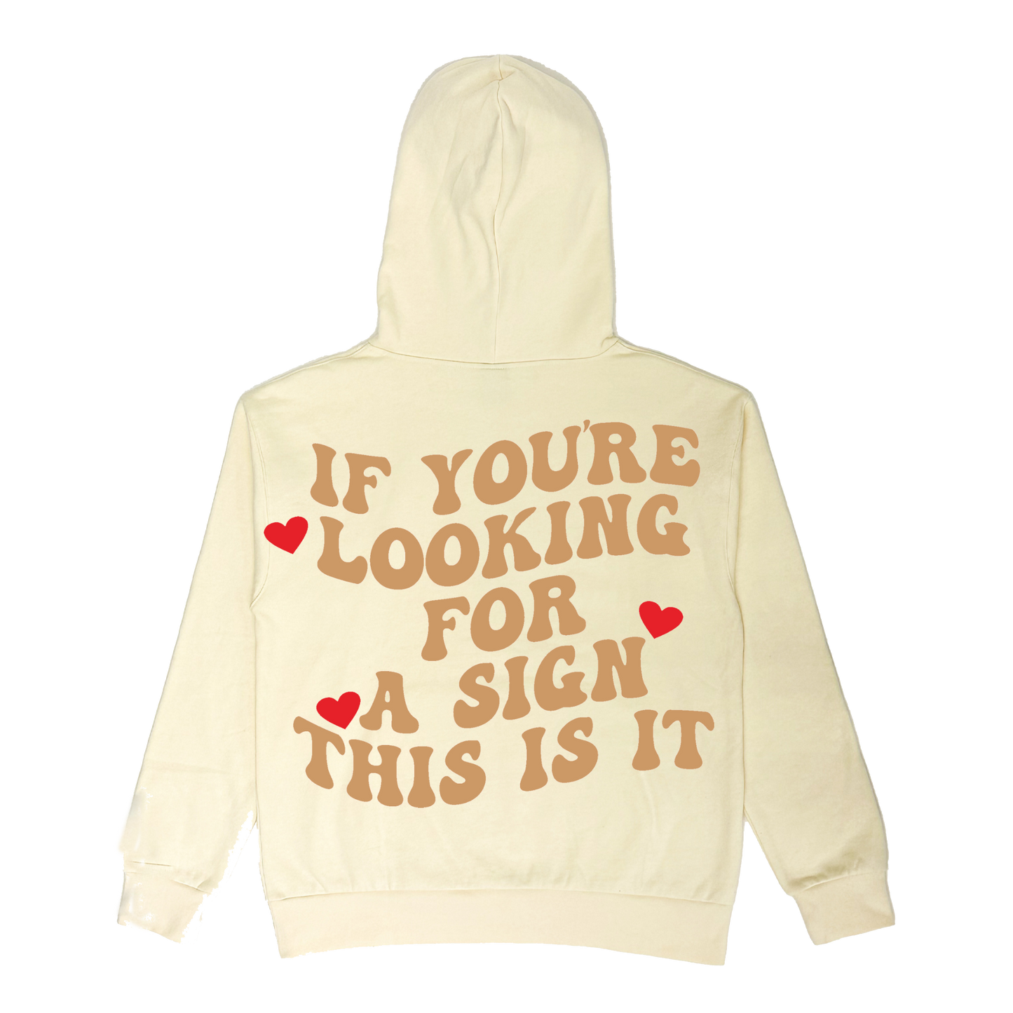 Eternal Puff Print Heart Hoodie - Cream/Brown