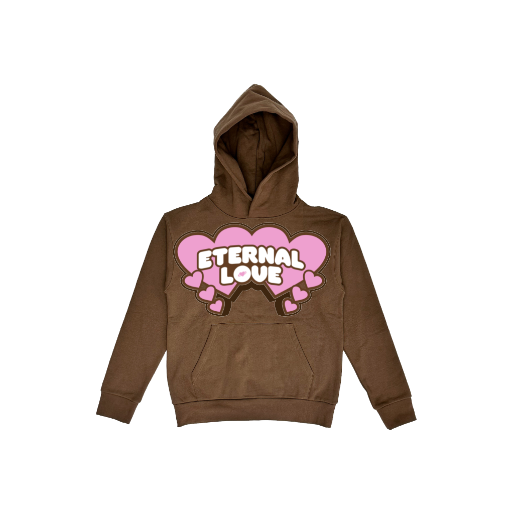 Eternal Love Puff Print Hearts Hoodie - Brown