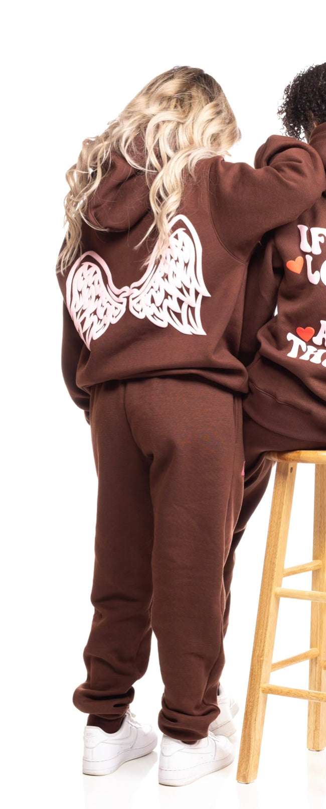 Eternal Puff Print Wings Hoodie - Brown/Pink