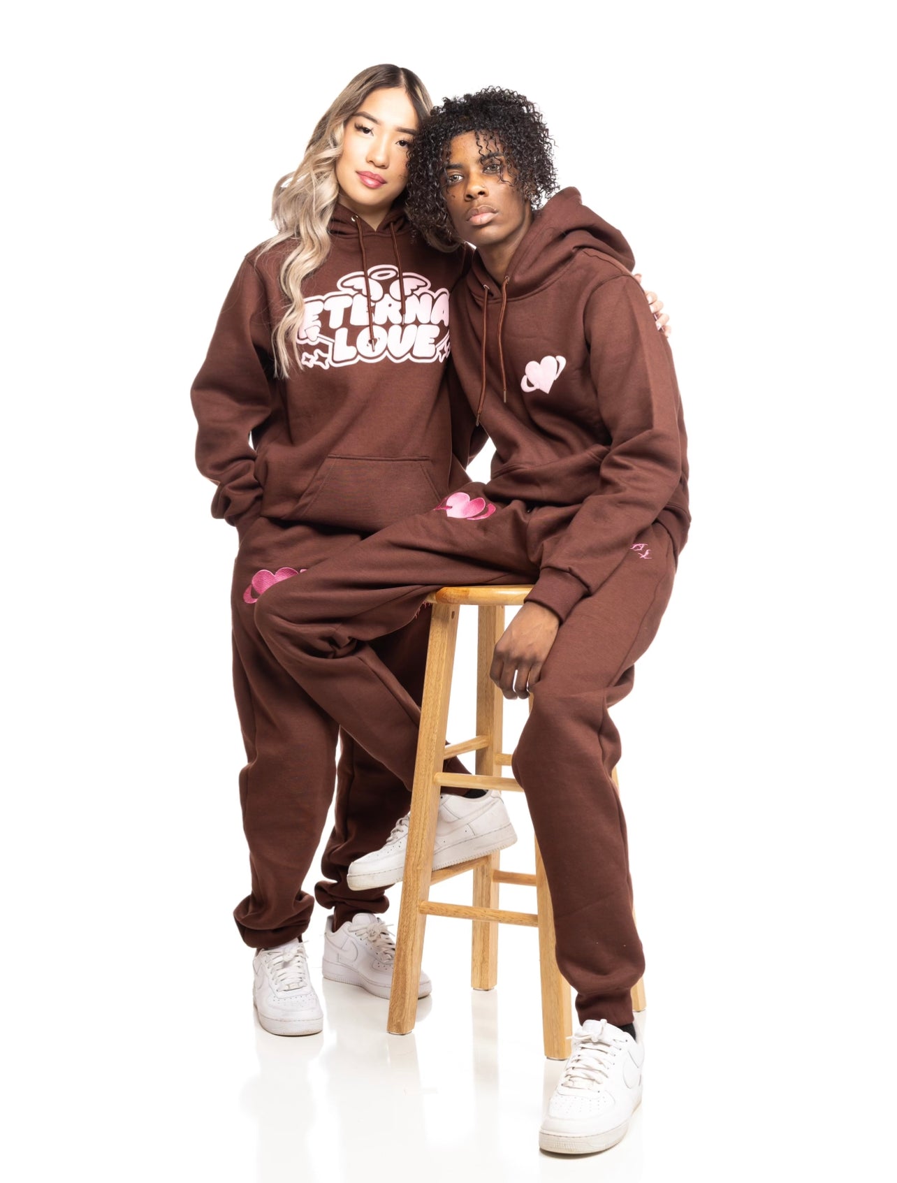 Eternal Puff Print Wings Hoodie - Brown/Pink