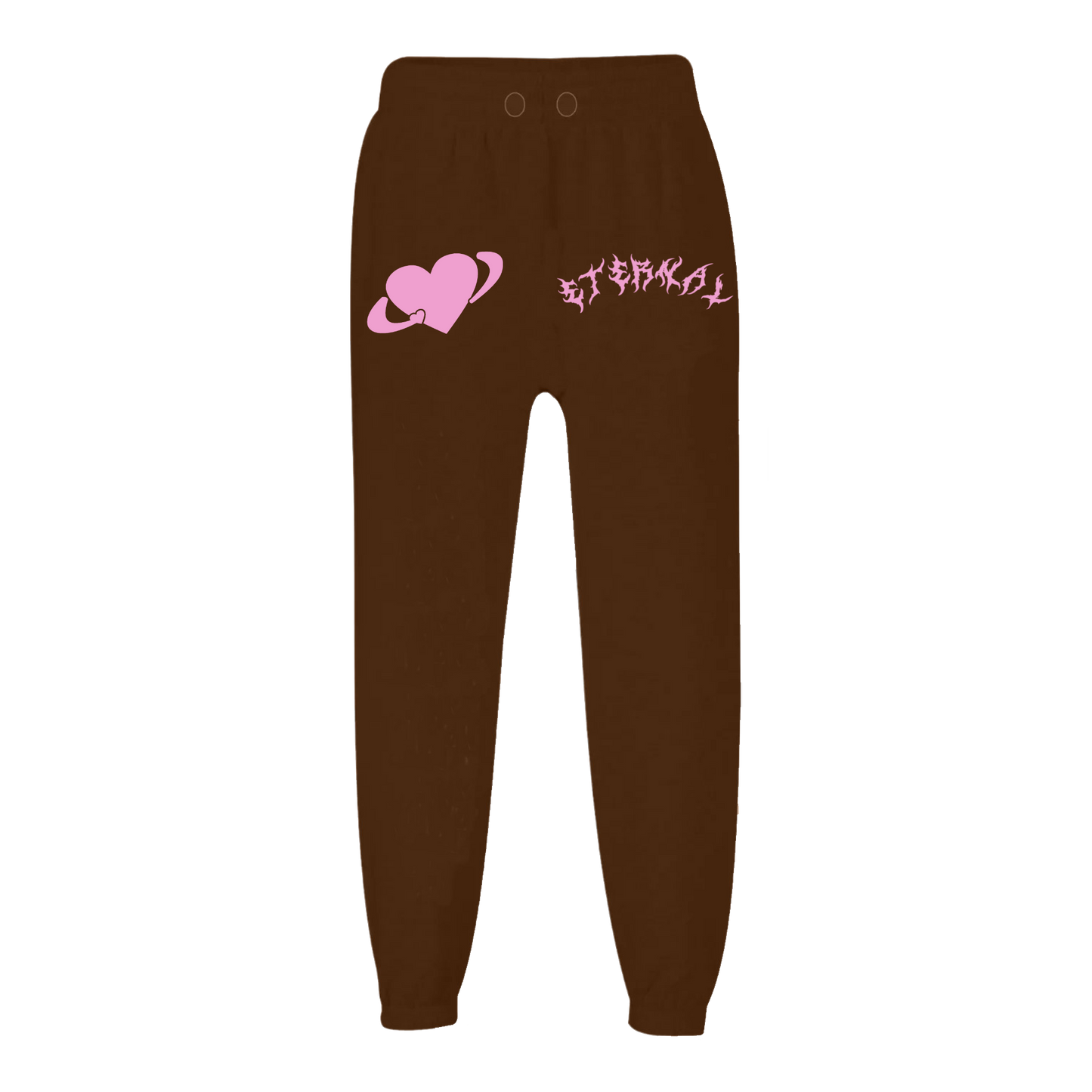 Eternal Embroidered Heart Joggers - Brown & Pink