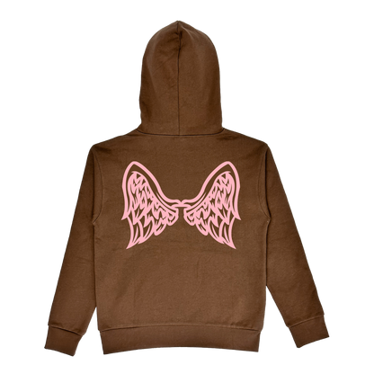 Eternal Puff Print Wings Hoodie - Brown/Pink