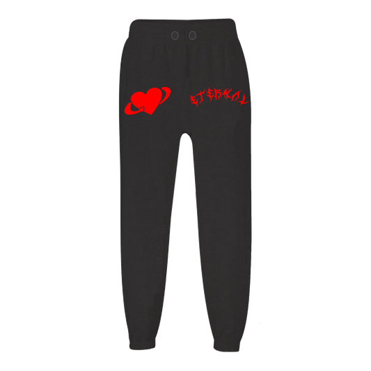 Eternal Embroidered Heart Joggers - Black & Red