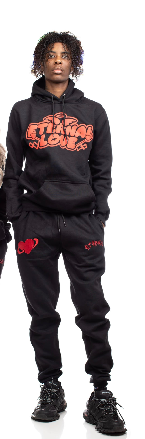 Eternal Embroidered Heart Joggers - Black & Red