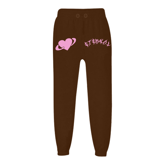 Eternal Embroidered Heart Joggers - Brown & Pink